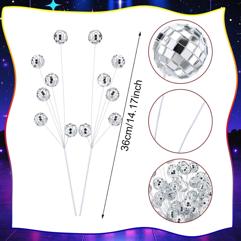 Knitgrip 20 Pcs Disco Balls Party Decorations Disco Ball Ornaments 2026 New Year Eve Party Silver Ornaments Glitter Mini Flower Picks Sticks Bulk 14 Inch Planter Vases Glitter Stems for Crafts - Image 2
